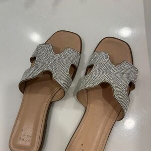 A New Day Silver Tan Sandals with H-Shaped Strap